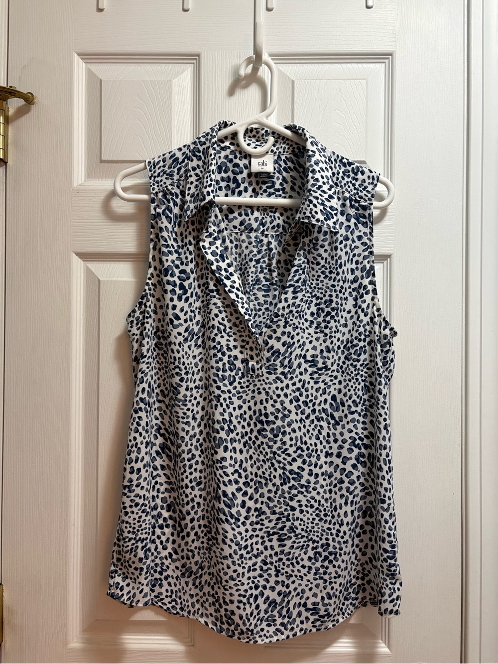 CAbi Navy and White Sleeveless Collared Blouse Style 5912